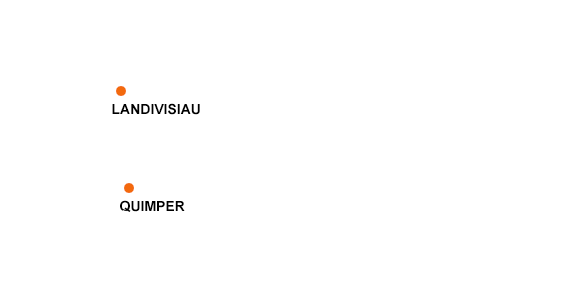 Carte de la Bretagne avec les villes de landivisiau et quimper